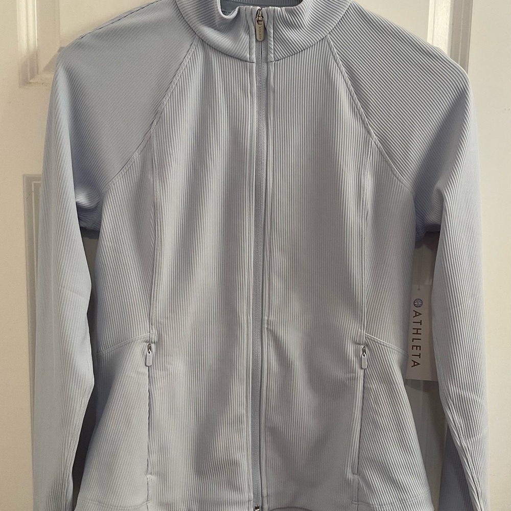 Athleta Salutation Ribbed Jacket III - NWT - Medium - Gossamer Blue Rib - Picture 3 of 12
